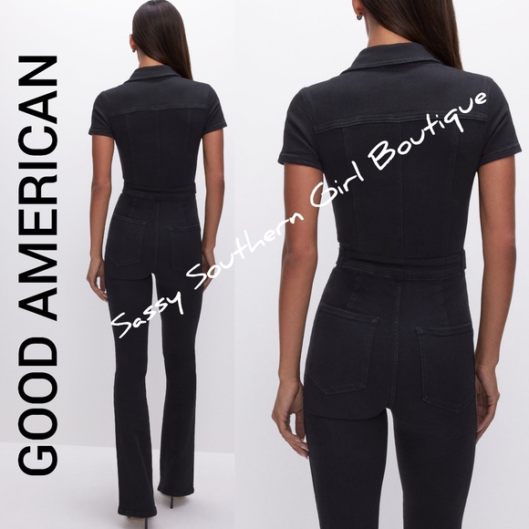 🆕⭐ GOOD AMERICAN black denim jumpsuit - Picture 4 of 12